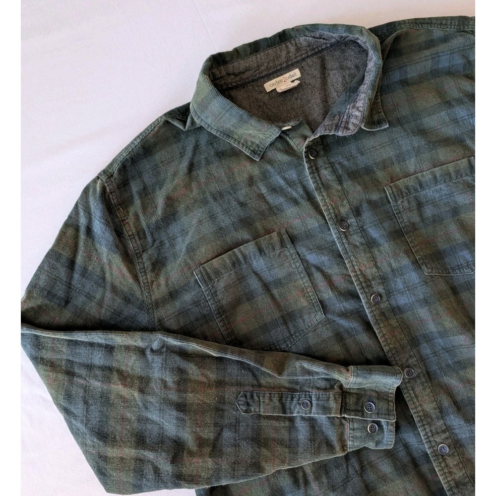 Carbon 2 Cobalt Corduroy L/S Button Down Shirt Men's Large Green Blue Plaid